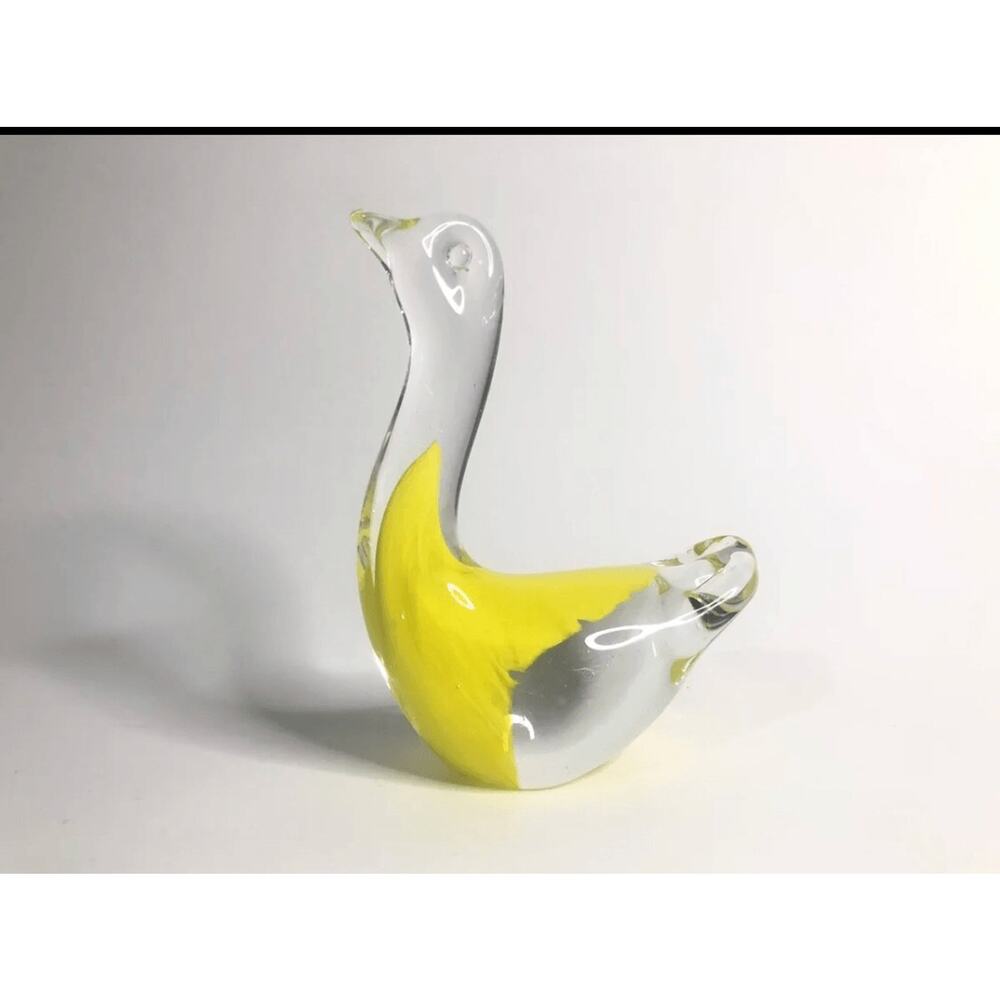 art glass swan crystal clear yellow paper weight desk decor mid century modern - Picture 2 of 10